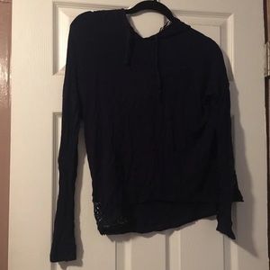 Hooded sweater with lace detailing